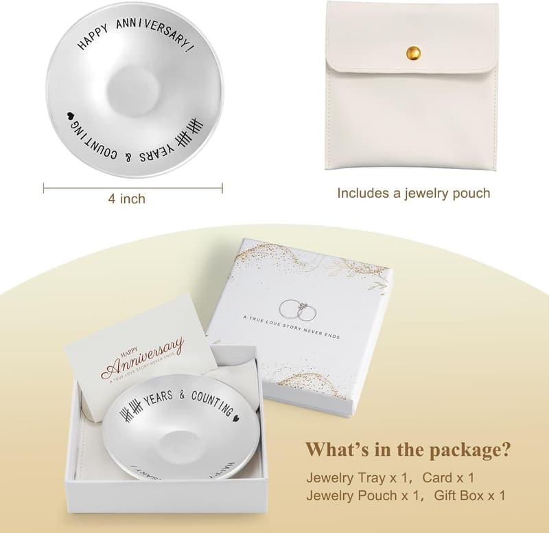 10th Anniversary Silver Jewelry Tray Gift for Couples