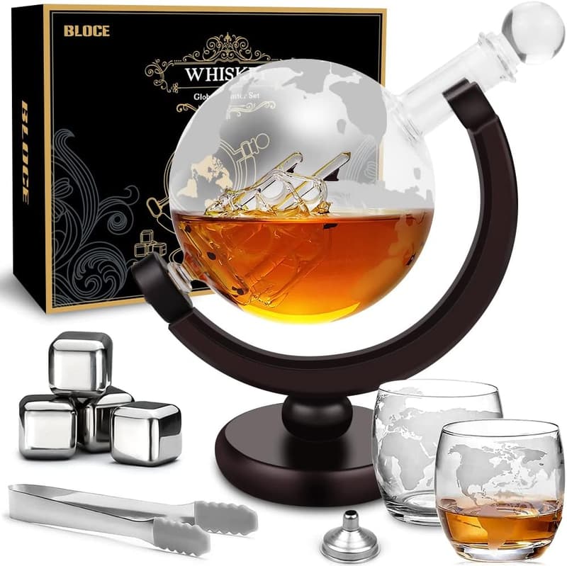 World Globe Whiskey Decanter Set with Glasses - Dad's Birthday Gift