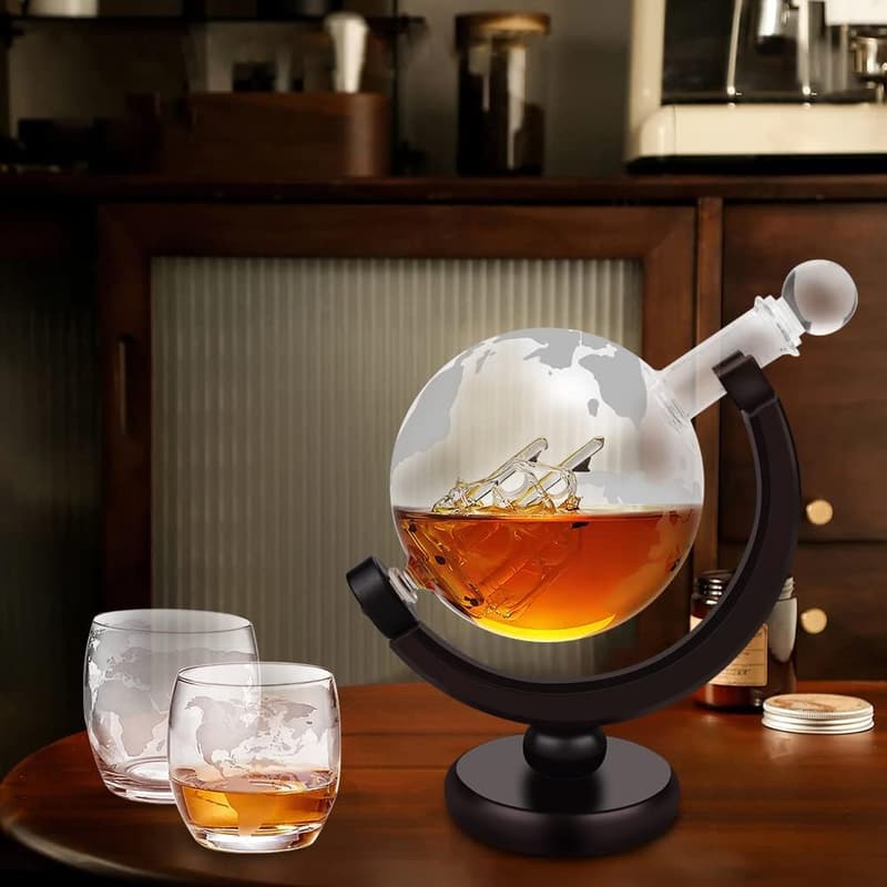 World Globe Whiskey Decanter Set with Glasses - Dad's Birthday Gift