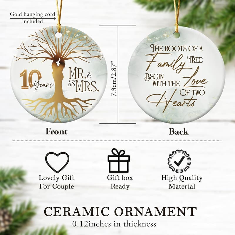 10th Anniversary Gift for Couples - Personalized Ornament