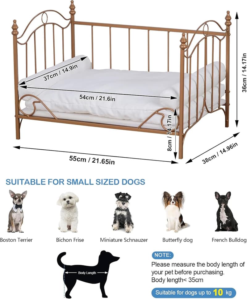 Small Dog Bed with Metal Frame and White Velvet Cushion