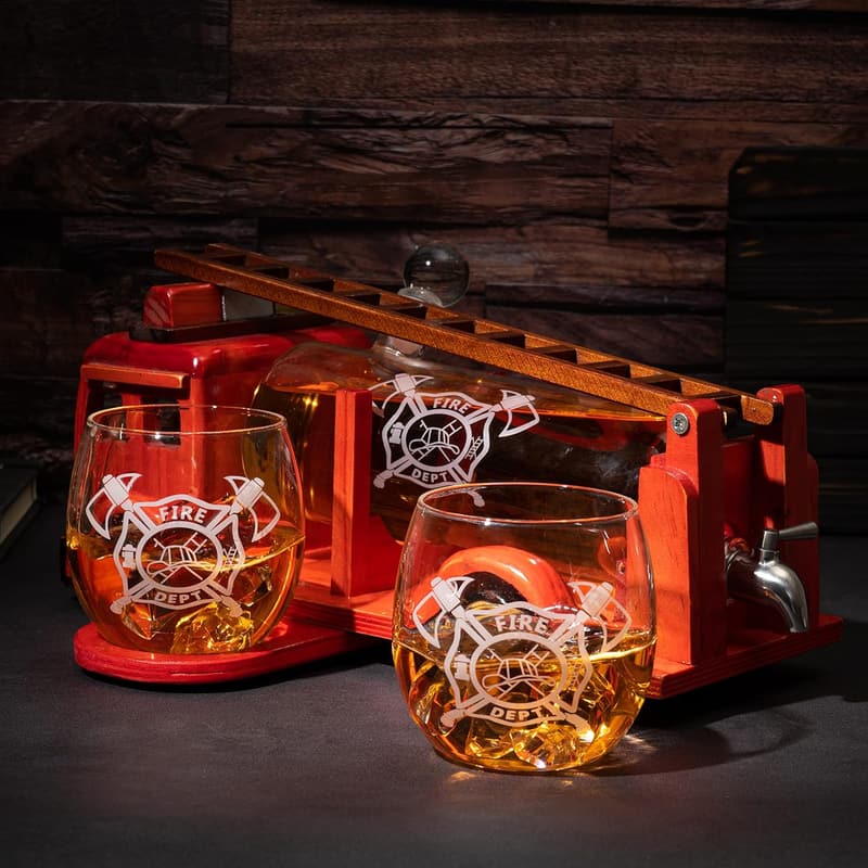 Firefighter Whiskey Decanter Set with 2 Glasses - Unique Gift for Dad