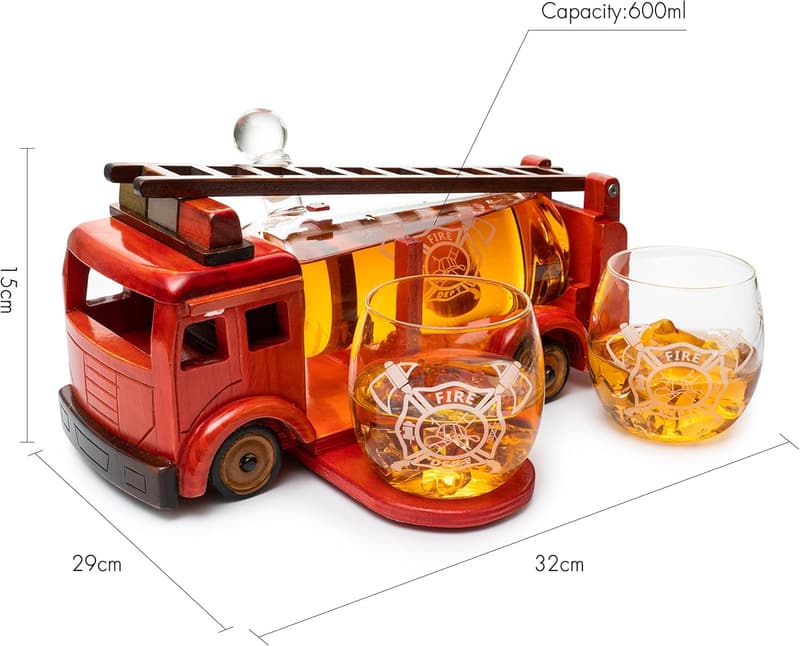 Firefighter Whiskey Decanter Set with 2 Glasses - Unique Gift for Dad