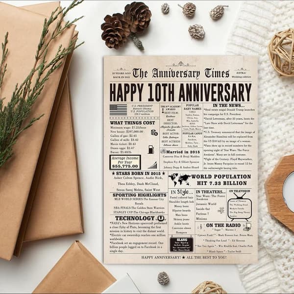 10th Anniversary Card – Retro Design for Couples