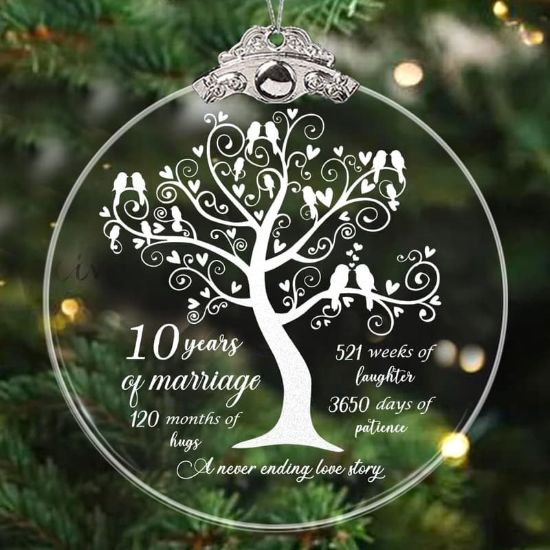 10th Anniversary Glass Ornament for Couples