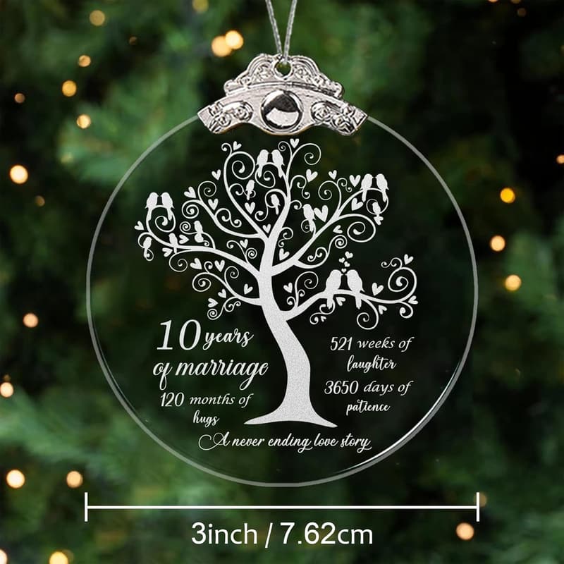 10th Anniversary Glass Ornament for Couples