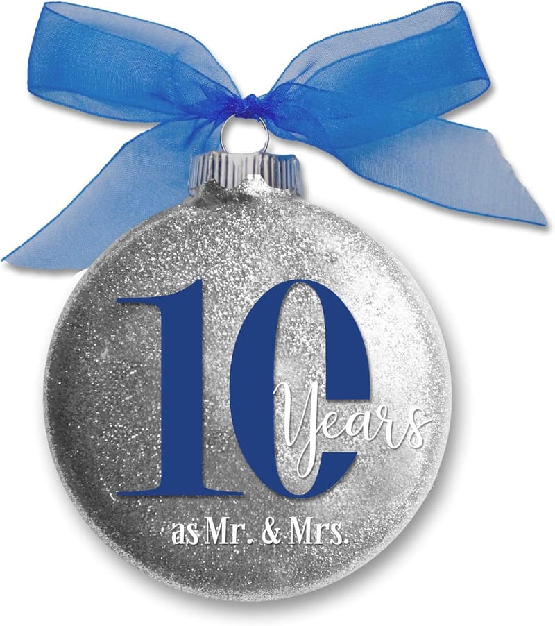 10th Anniversary Glitter Ornament for Couples