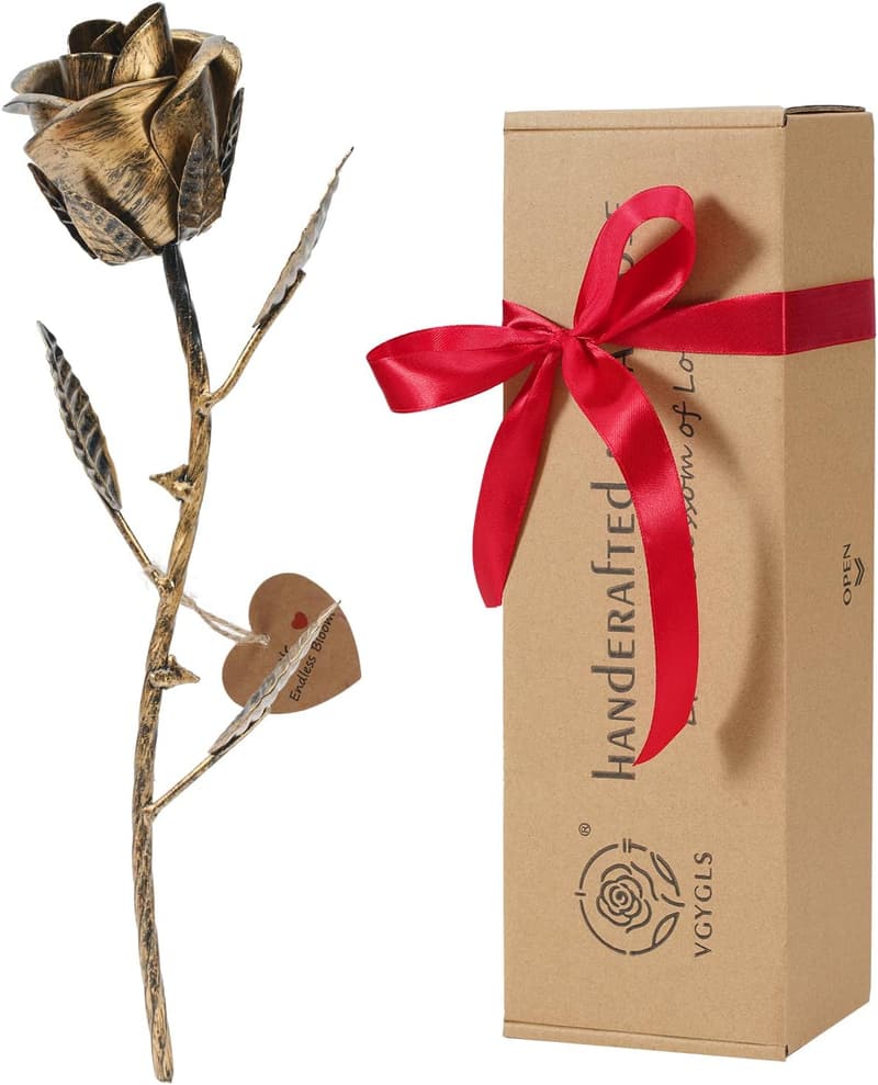 8th Anniversary Handcrafted Bronze Rose Gift for Her