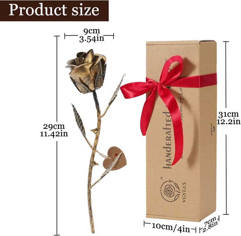 8th Anniversary Handcrafted Bronze Rose Gift for Her