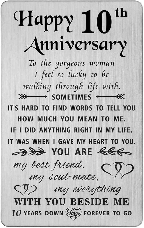 10th Anniversary Engraved Wallet Insert for Her