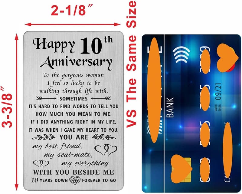 10th Anniversary Engraved Wallet Insert for Her