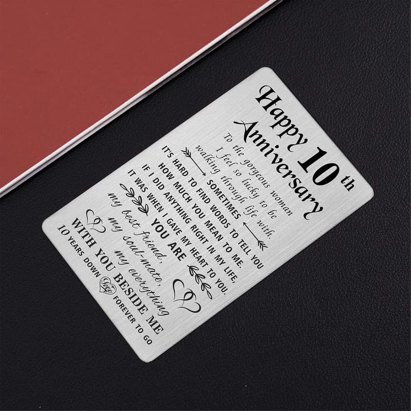 10th Anniversary Engraved Wallet Insert for Her