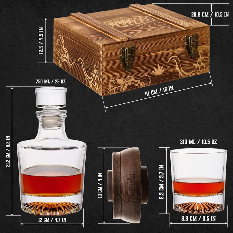 Men's Whiskey Gift Set - 14 pcs Decanter, Glasses & Smoker