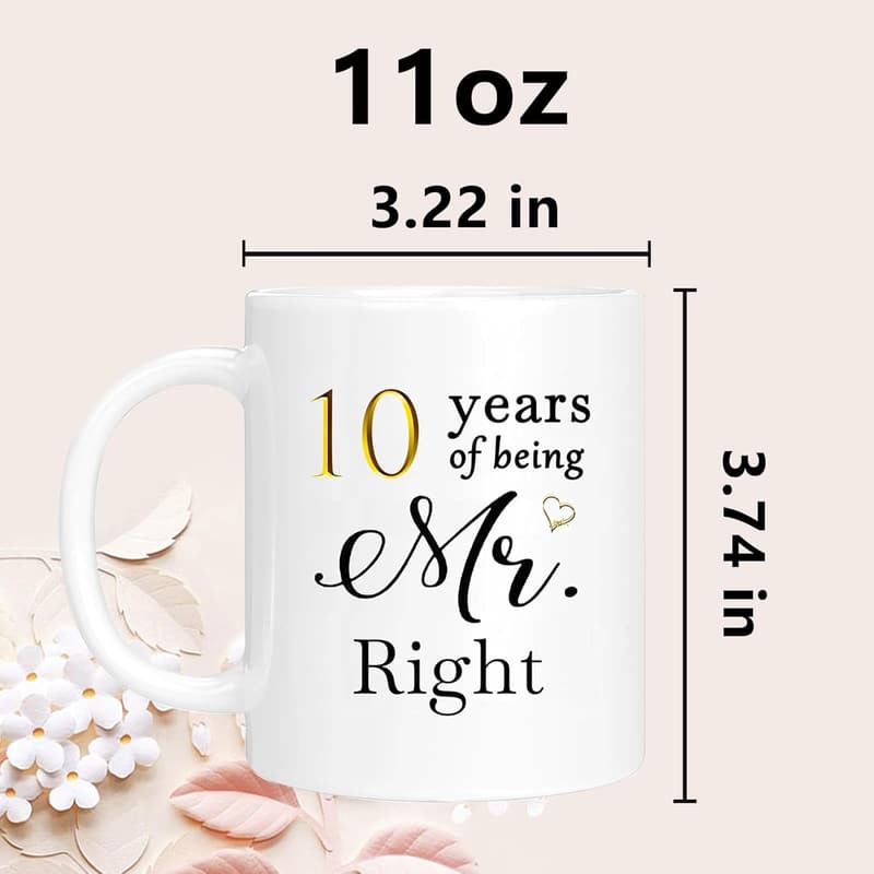 10th Anniversary Coffee Mugs Set for Couples, 11oz Gift Boxed