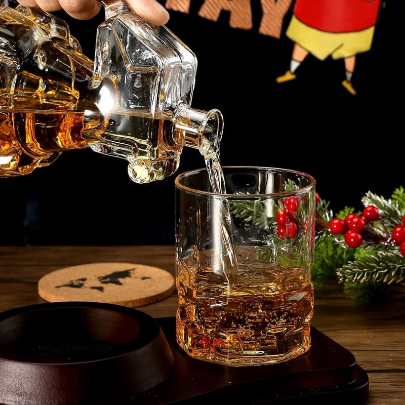 Grenade-Shaped Whiskey Decanter Set with 2 Glasses - Gift for Men