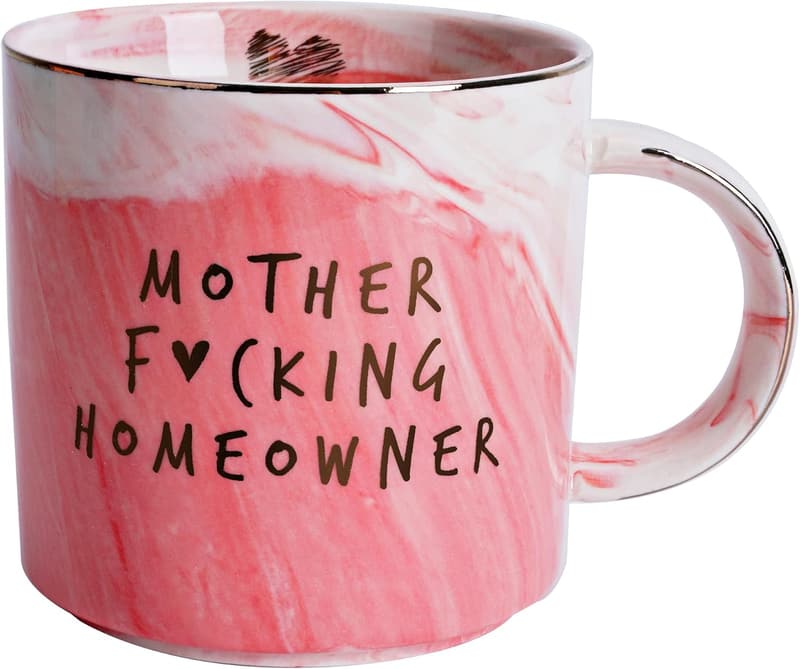 First Home Housewarming Mug Gift for Women - Pink Marble 11.5oz