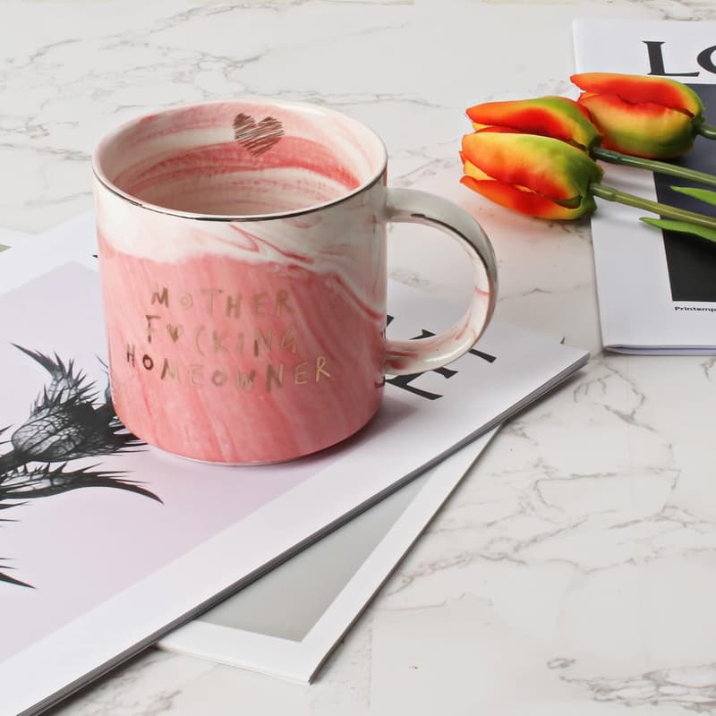 First Home Housewarming Mug Gift for Women - Pink Marble 11.5oz