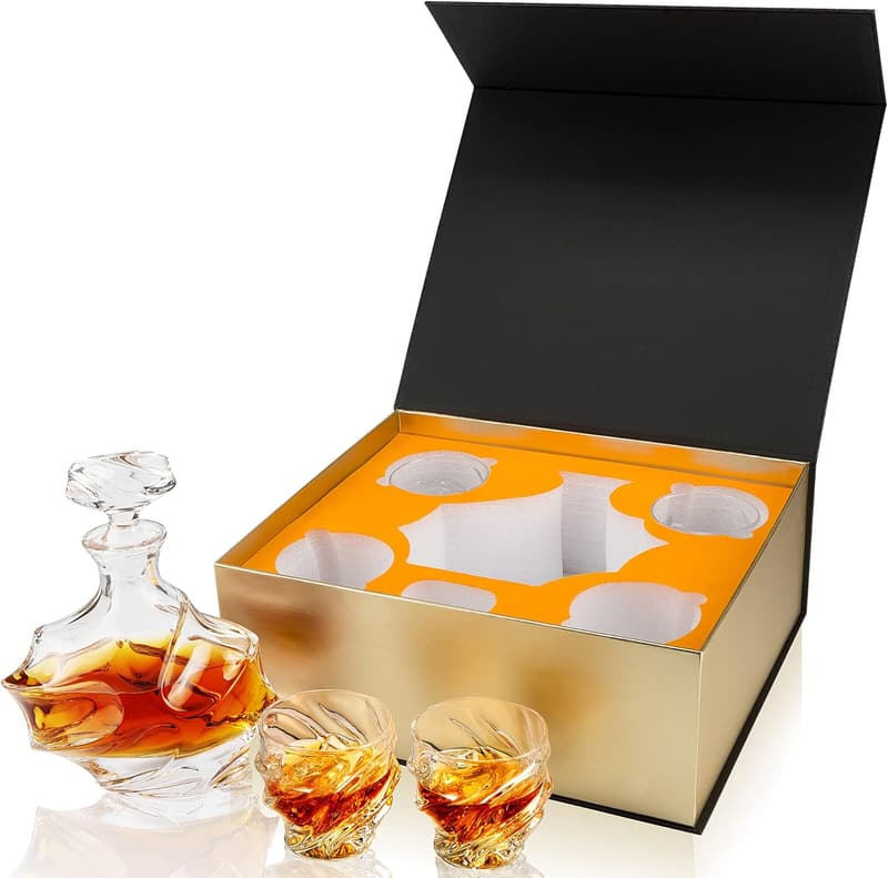 Whiskey Decanter Set - 25 Oz Crystal Carafe with 4 Glasses