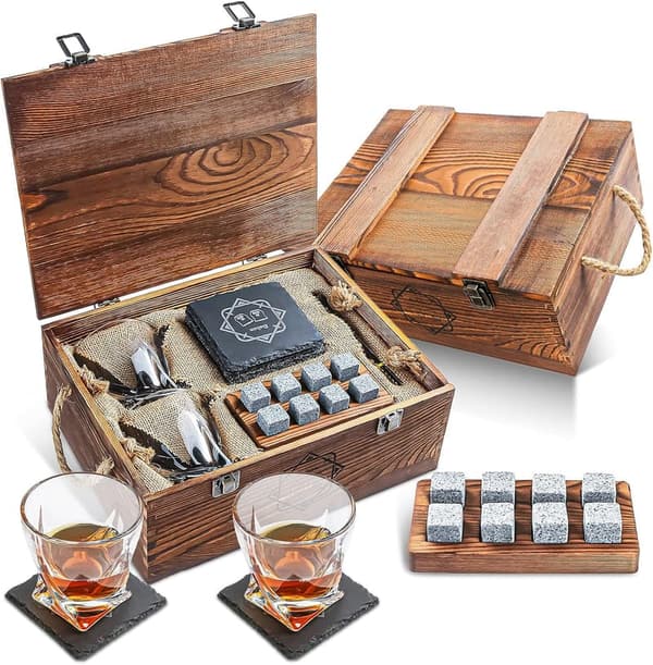 Personalized Whiskey Gift Set for Men with Glasses and Stones