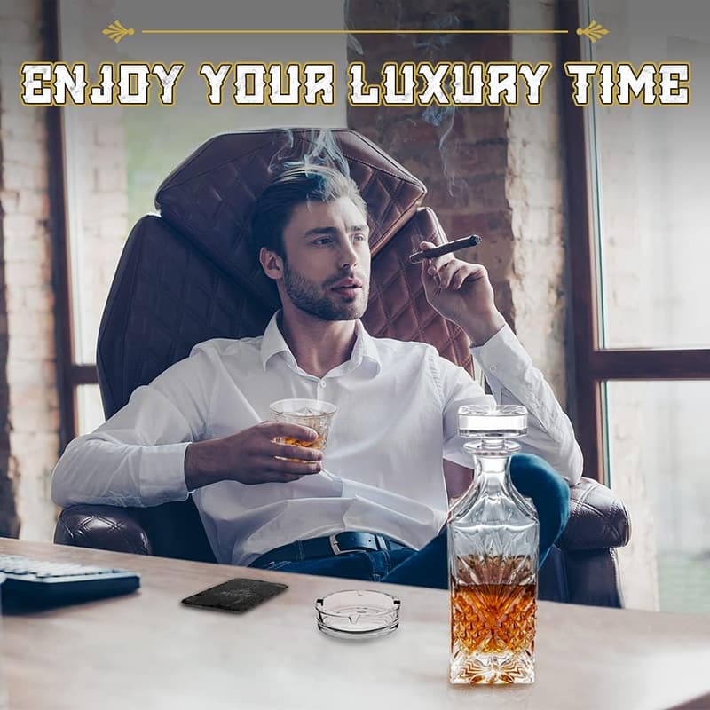 Whiskey Decanter Gift Set for Men with Glasses & Chilling Balls