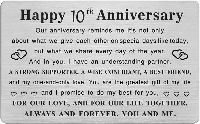 10th Anniversary Metal Engraved Card for Couples