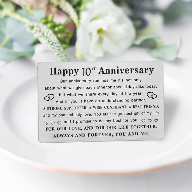 10th Anniversary Metal Engraved Card for Couples