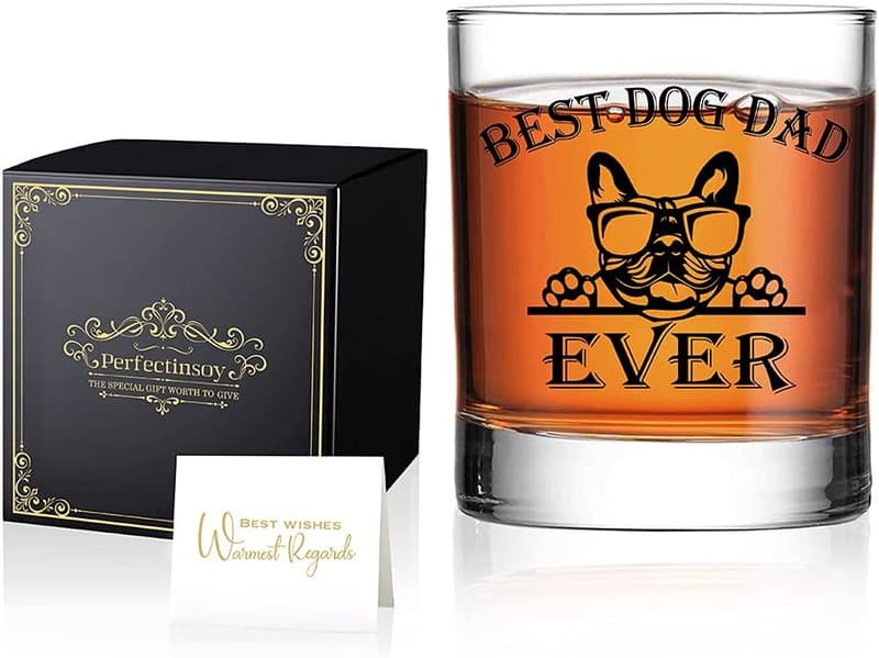 Dog Dad Whiskey Glass Gift with French Bulldog Theme