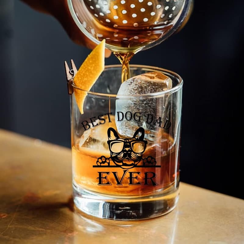 Dog Dad Whiskey Glass Gift with French Bulldog Theme