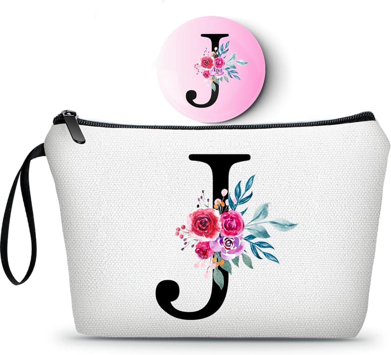 Personalized Initial Makeup Bag with Mirror for Her
