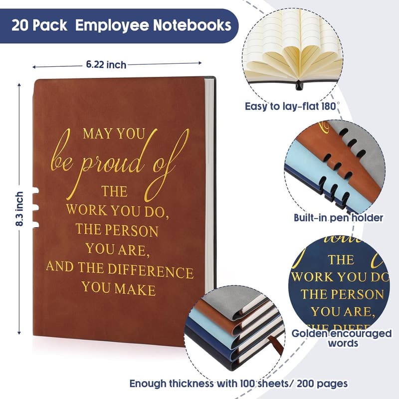 Employee Appreciation A5 Leather Notebooks - 20 Pack