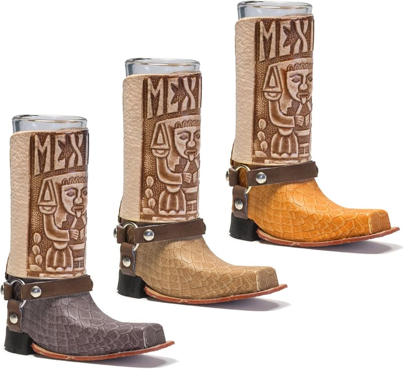 Artisan Mexican Leather Mini Boot Tequila Shot Glass - Assorted Colors