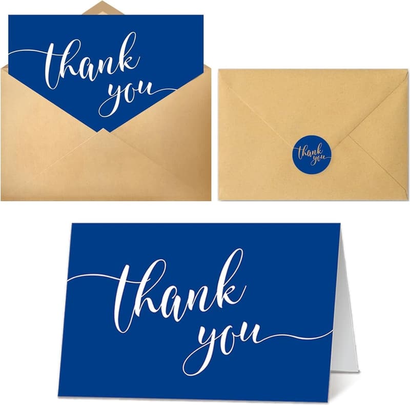 Blue Thank You Cards (24 Pack) - Leather Texture, Blank for Any Occasion