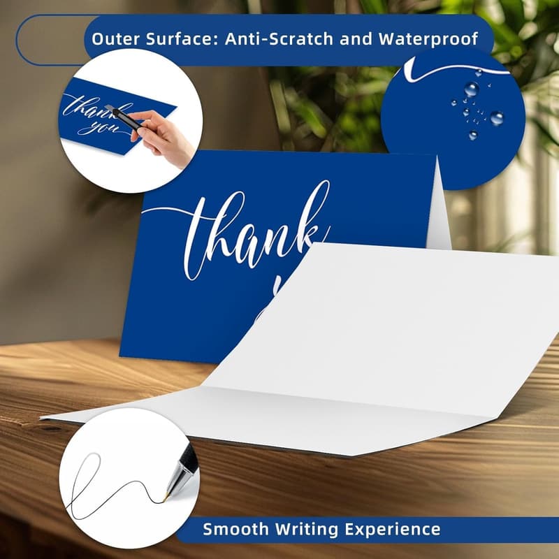 Blue Thank You Cards (24 Pack) - Leather Texture, Blank for Any Occasion