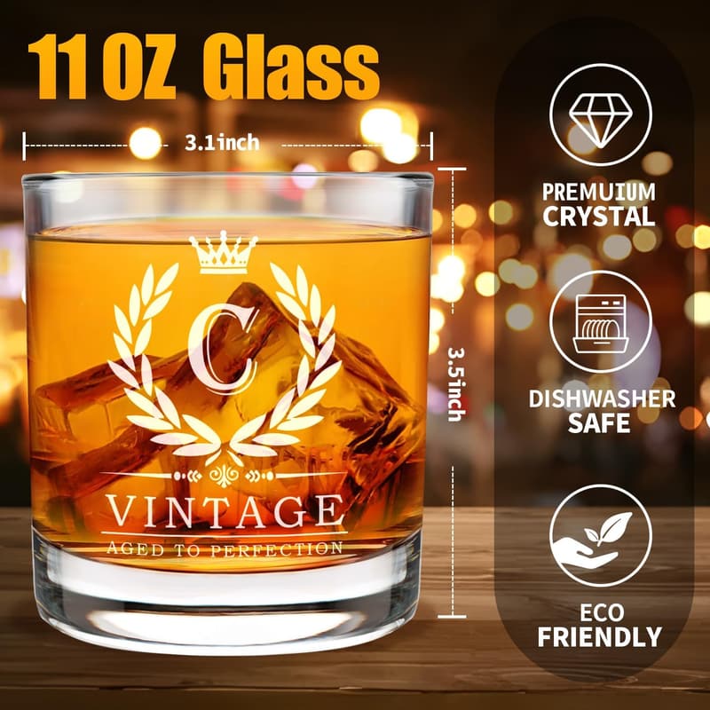 Personalized 11oz Whiskey Glass for Men - Engraved Birthday Gift