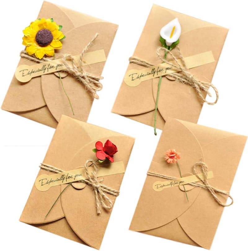 Handmade Flower Thank You Cards - Set of 12 with Envelopes