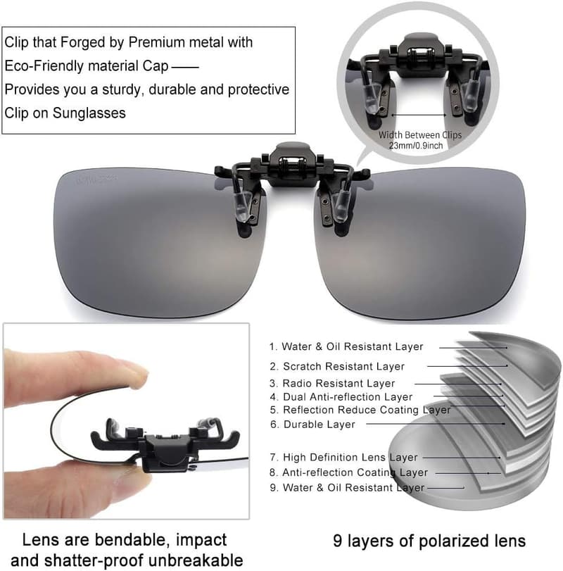 Clip-On Polarized Rimless Sunglasses for Prescription Glasses