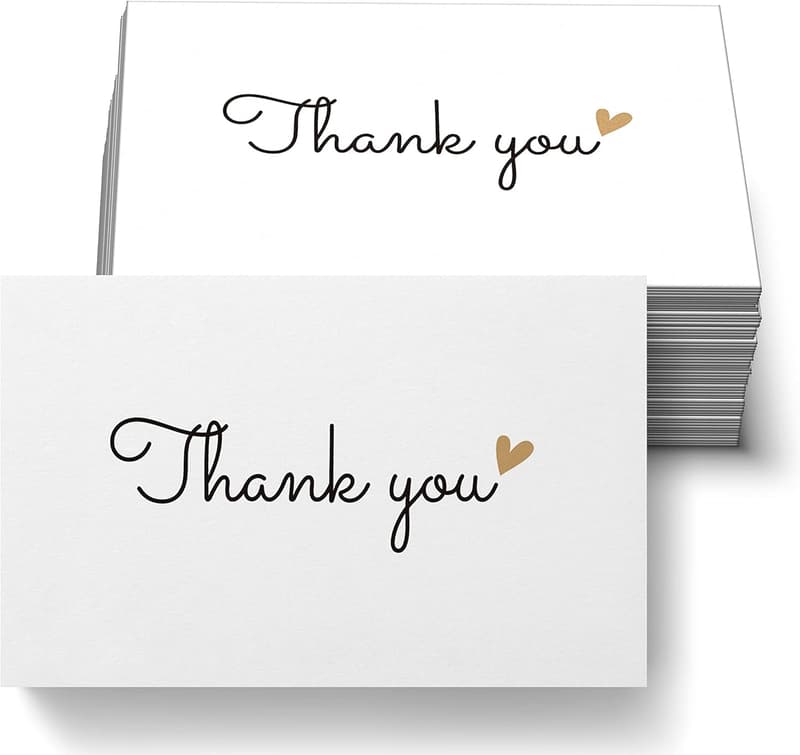 Bulk Gold Heart Thank You Cards - 100 Count, 3.5 x 2 Inch