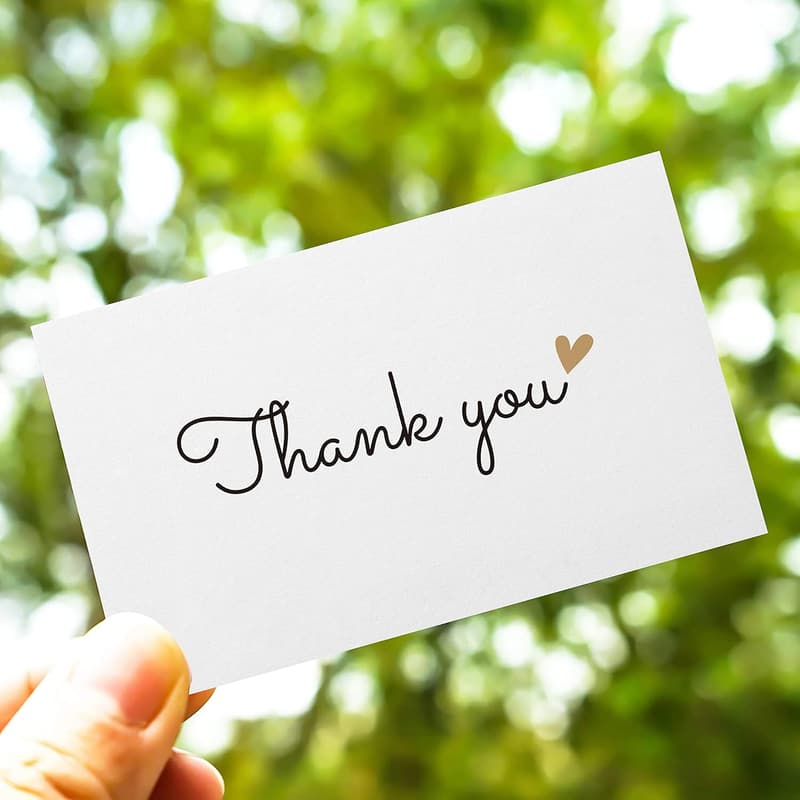 Bulk Gold Heart Thank You Cards - 100 Count, 3.5 x 2 Inch