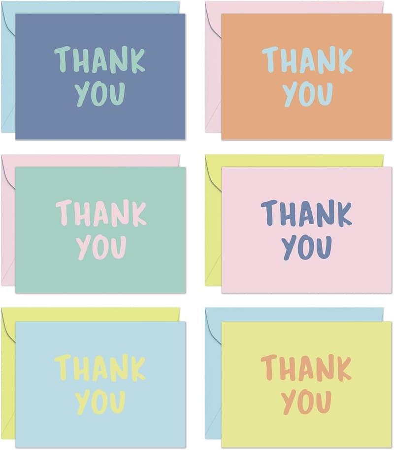 Thank You Cards Set of 24 with Envelopes - Assorted Designs