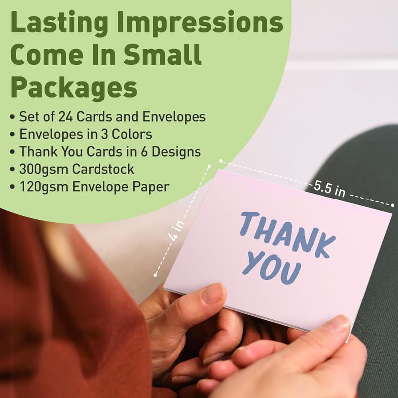 Thank You Cards Set of 24 with Envelopes - Assorted Designs