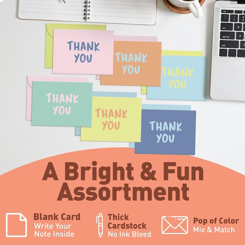 Thank You Cards Set of 24 with Envelopes - Assorted Designs