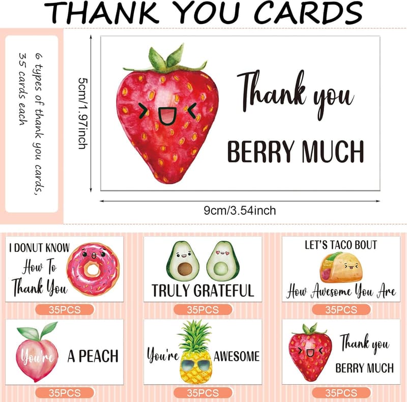 Employee Appreciation Thank You Cards - 210 Pcs Fruit Design