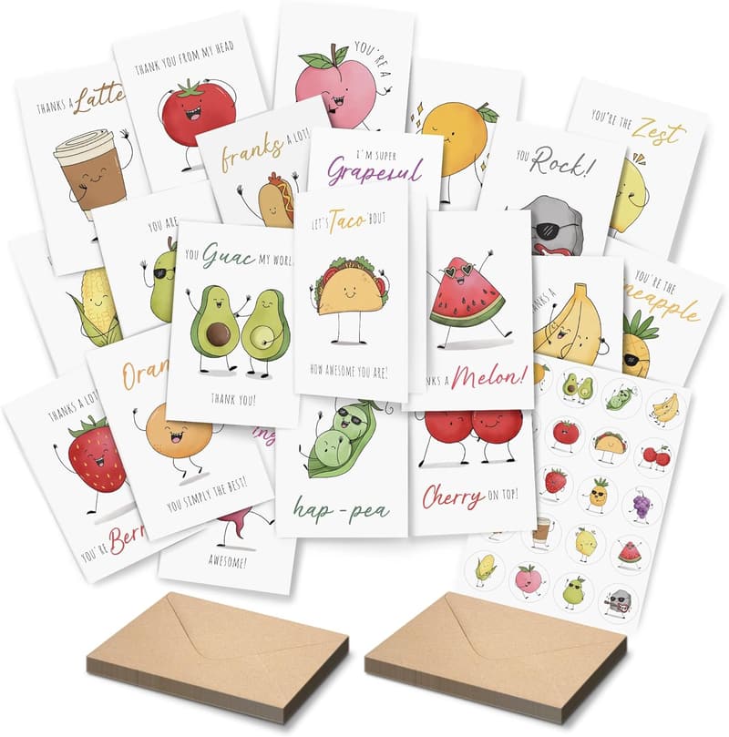 Teacher Appreciation Thank You Cards Set of 20 with Envelopes