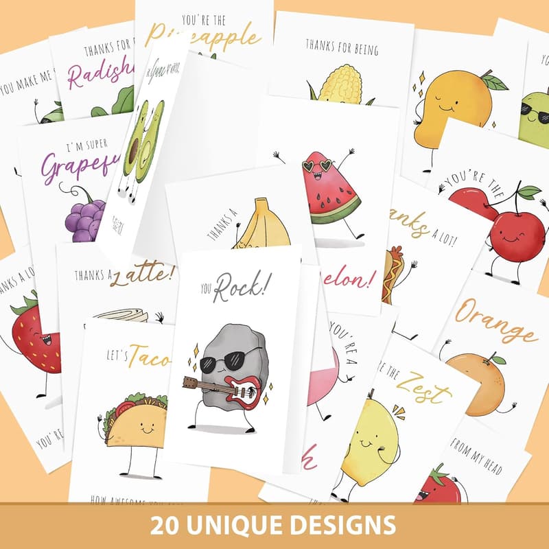 Teacher Appreciation Thank You Cards Set of 20 with Envelopes