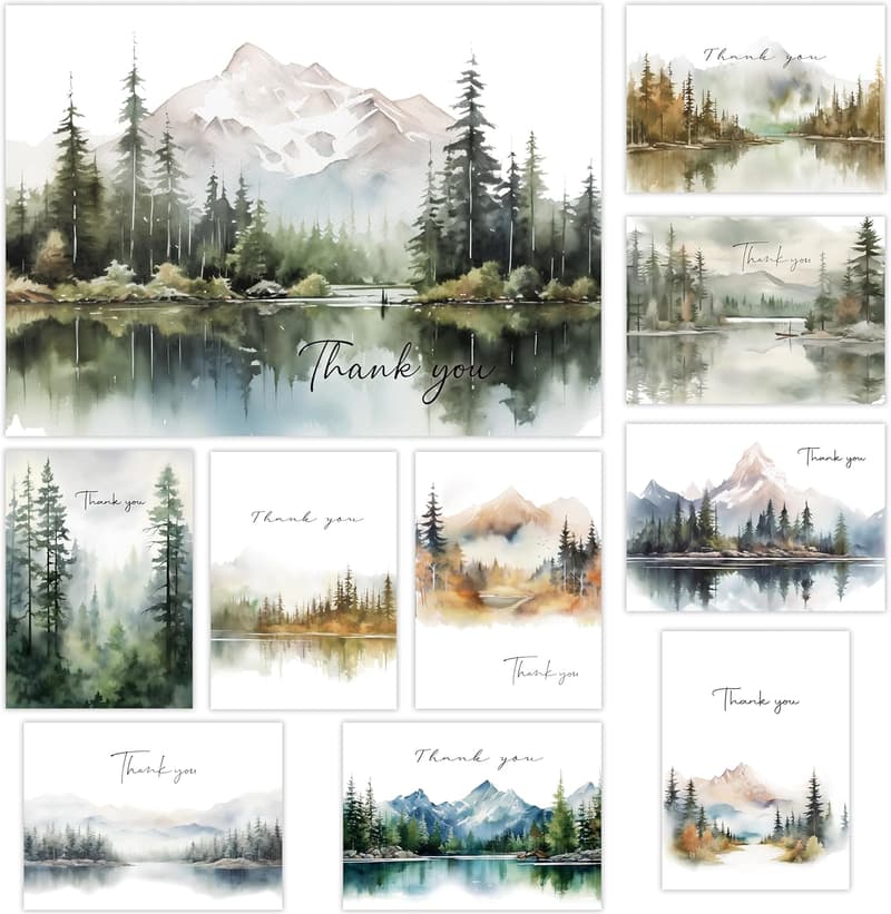 Watercolor Nature Thank You Cards - Set of 20 with Envelopes