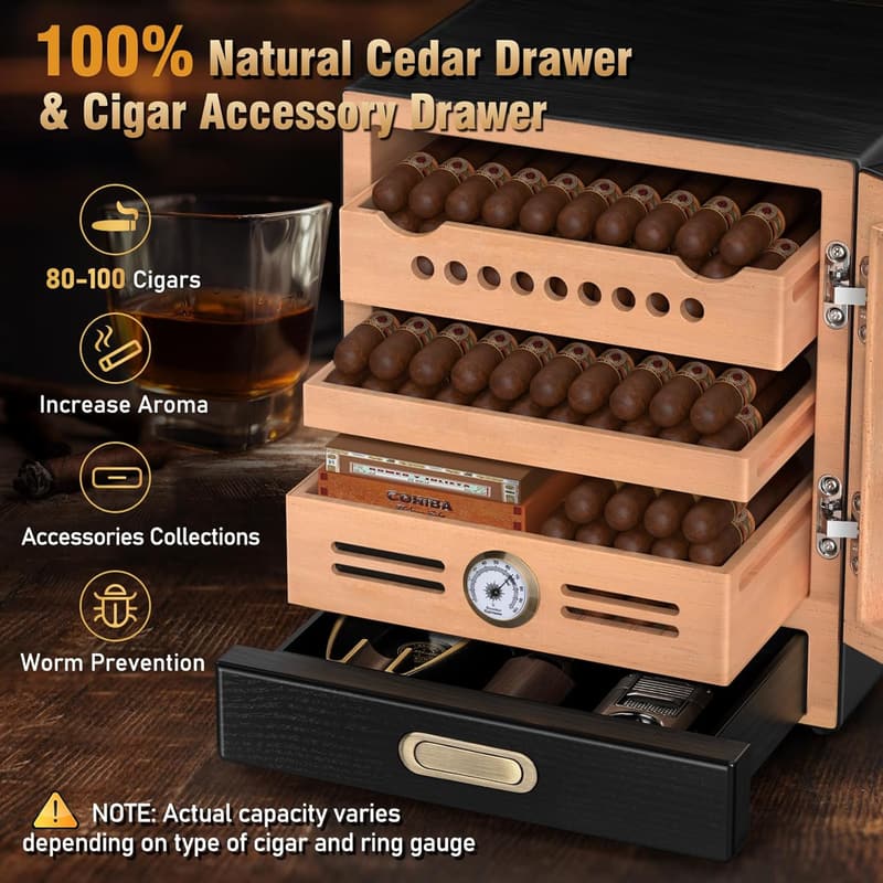Christmas Cigar Humidor Cabinet with Spanish Cedar & Accessories