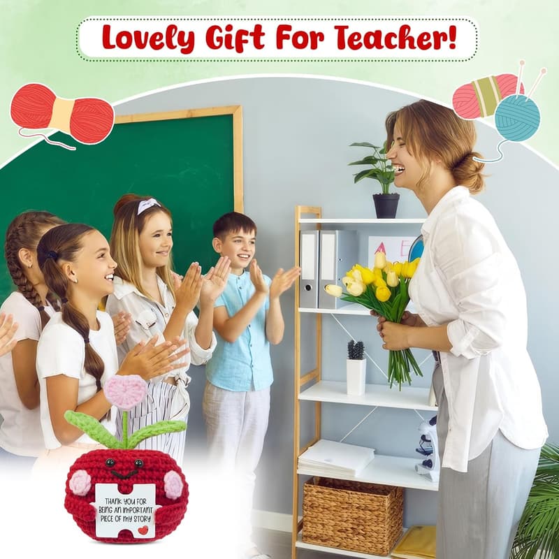 Teachers Day Mini Handmade Crochet Apple Gift for Women