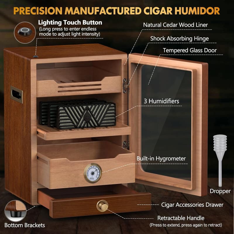 Father's Day Cigar Humidor with Cedar Shelves & Accessories