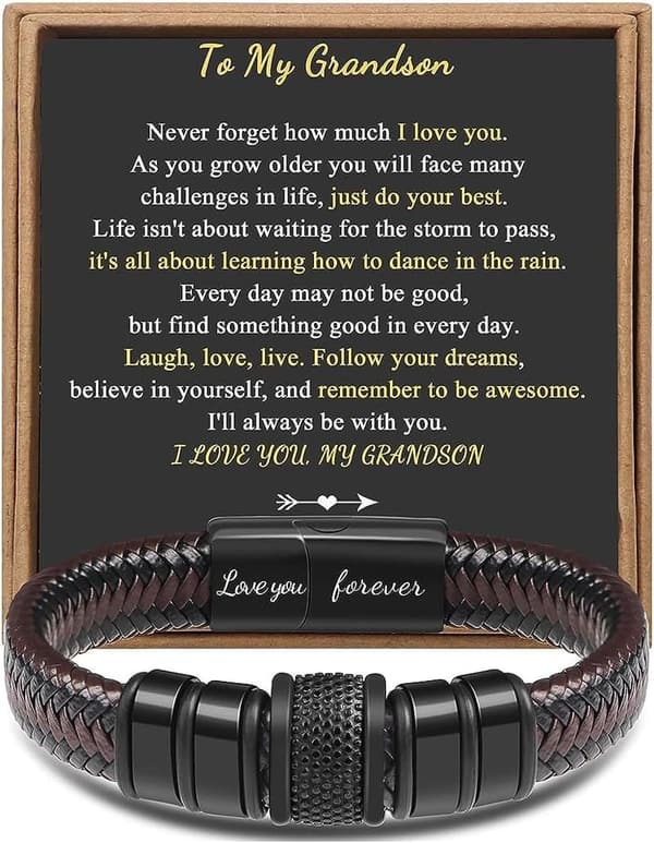 Engraved Braided Leather Bracelet for Men - Birthday Gift