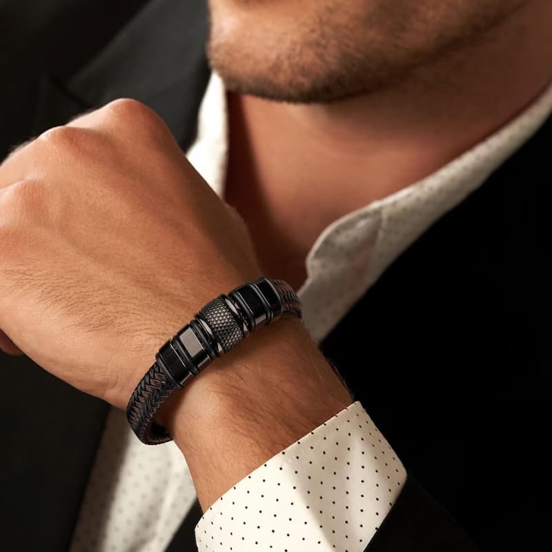 Engraved Braided Leather Bracelet for Men - Birthday Gift